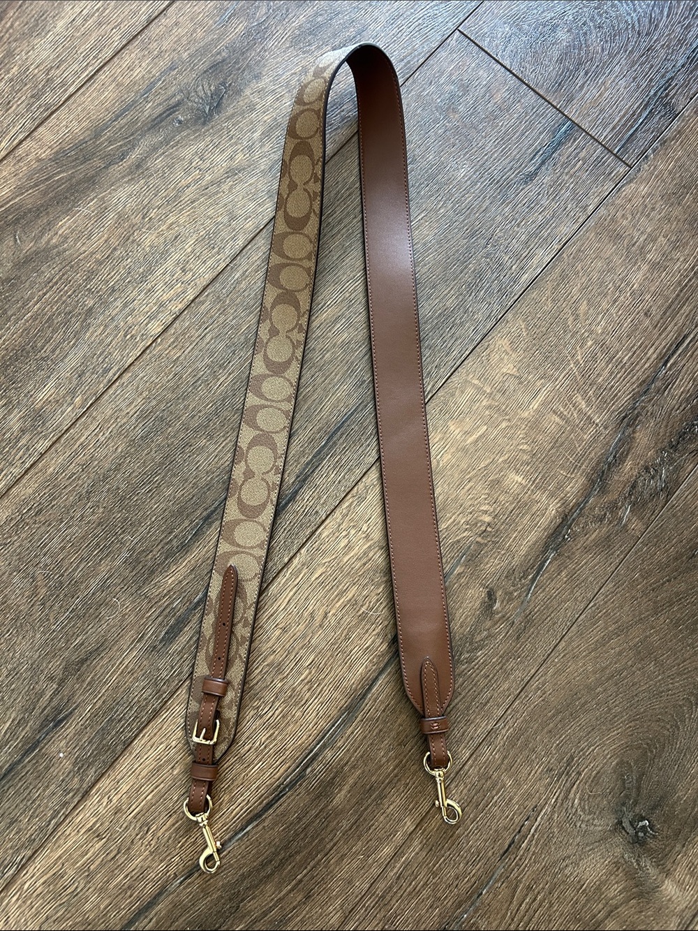 Coach Brown Leather & Signature Canvas Adjustable Strap with Gold Hardware - Picture 3 of 4